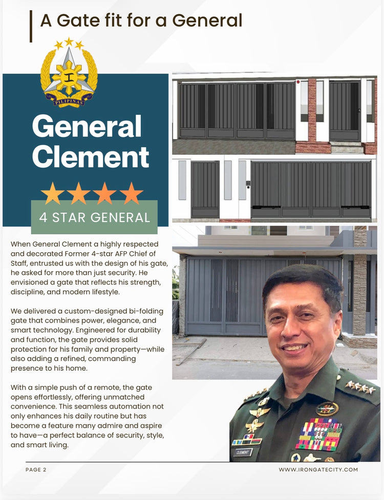 General Clement with the custom bi-folding gate IRONGATE designed and built for his home