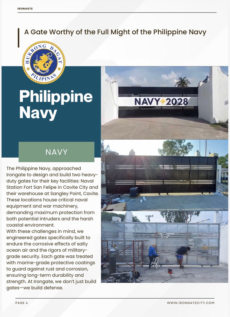 Heavy-duty steel gates IRONGATE built for the Philippine Navy in Cavite, finished and during fabrication